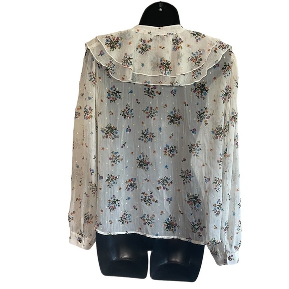 Euc Zara blouse, sheer, floral, metallic details, size Medium - Picture 4 of 13